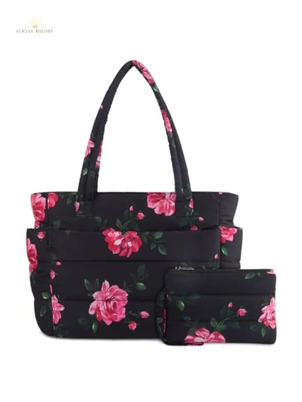 Quilted Puffer Tote Bag with 9 Pockets, Laptop Sleeve, Machine Washable, Work